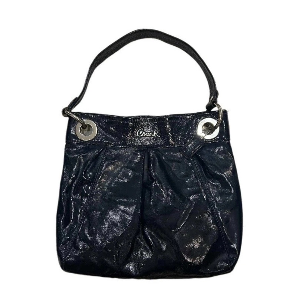 Coach Ashley Satchel In Dark Patent Leather Finish Dark Blue Navy